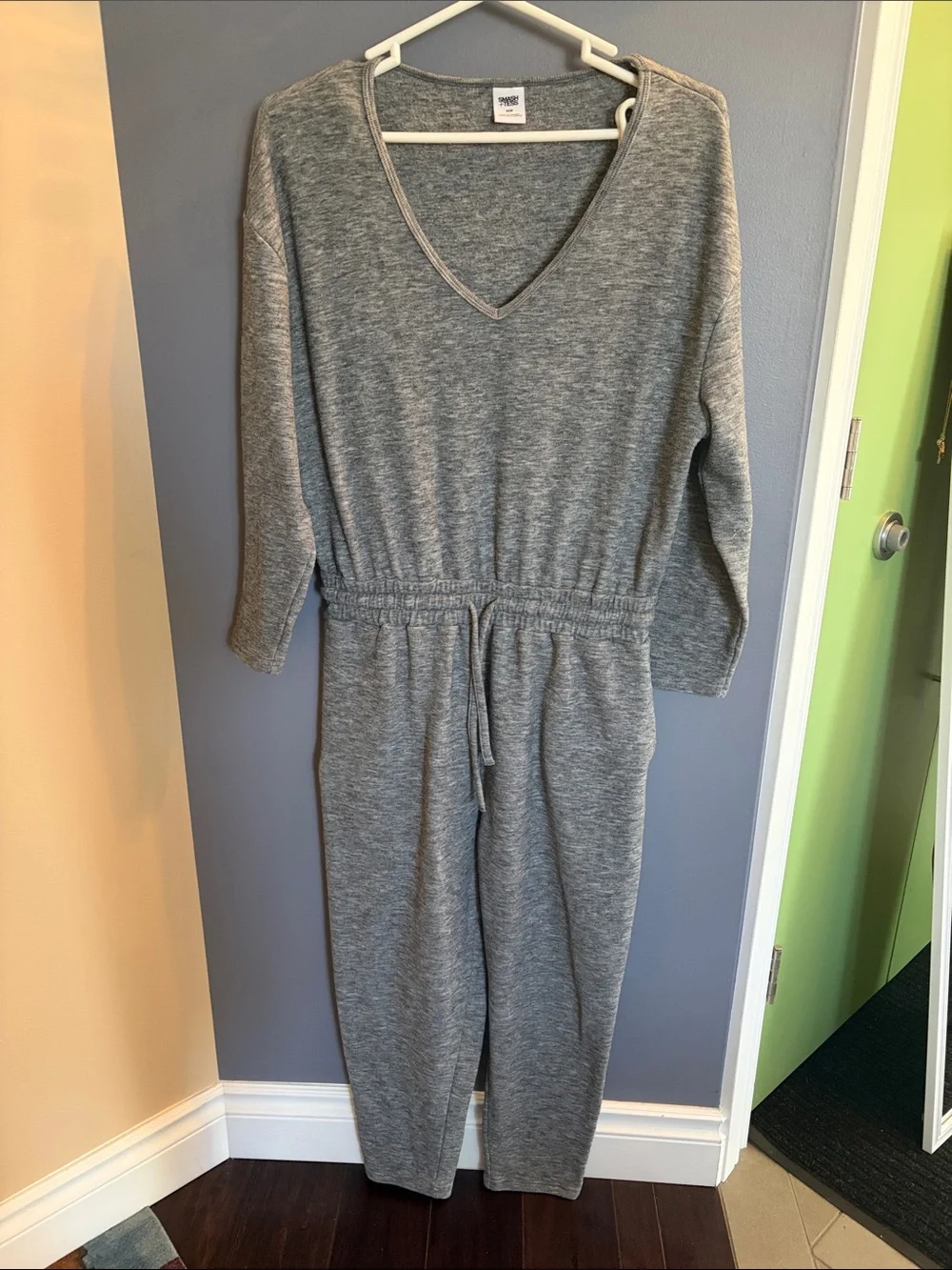 Smash + Tess Heather Gray V-Neck Knit Jumpsuit - Picture 1 of 4